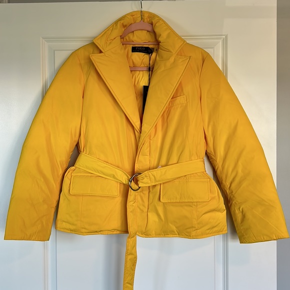 NWT Polo Ralph Lauren women’s belted down-filled yellow jacket Size XS - Picture 5 of 16
